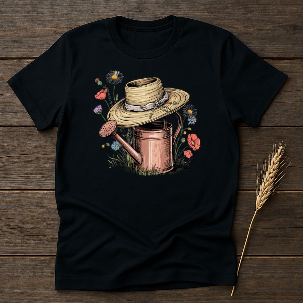 Garden Hat and Watering Can Design T-shirt product type