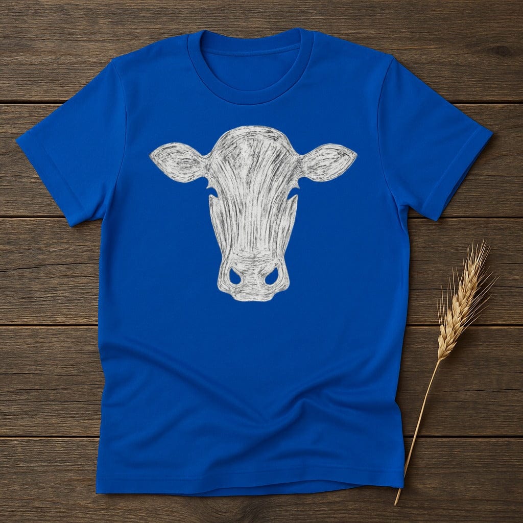 Blue T-shirt with White Hand-drawn Cow Design product type