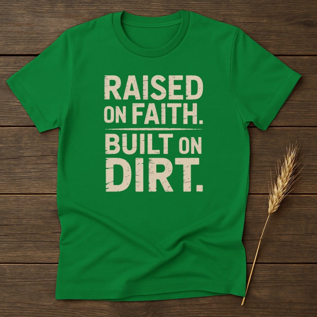 Raised on Faith Built on Dirt Green T-Shirt product
