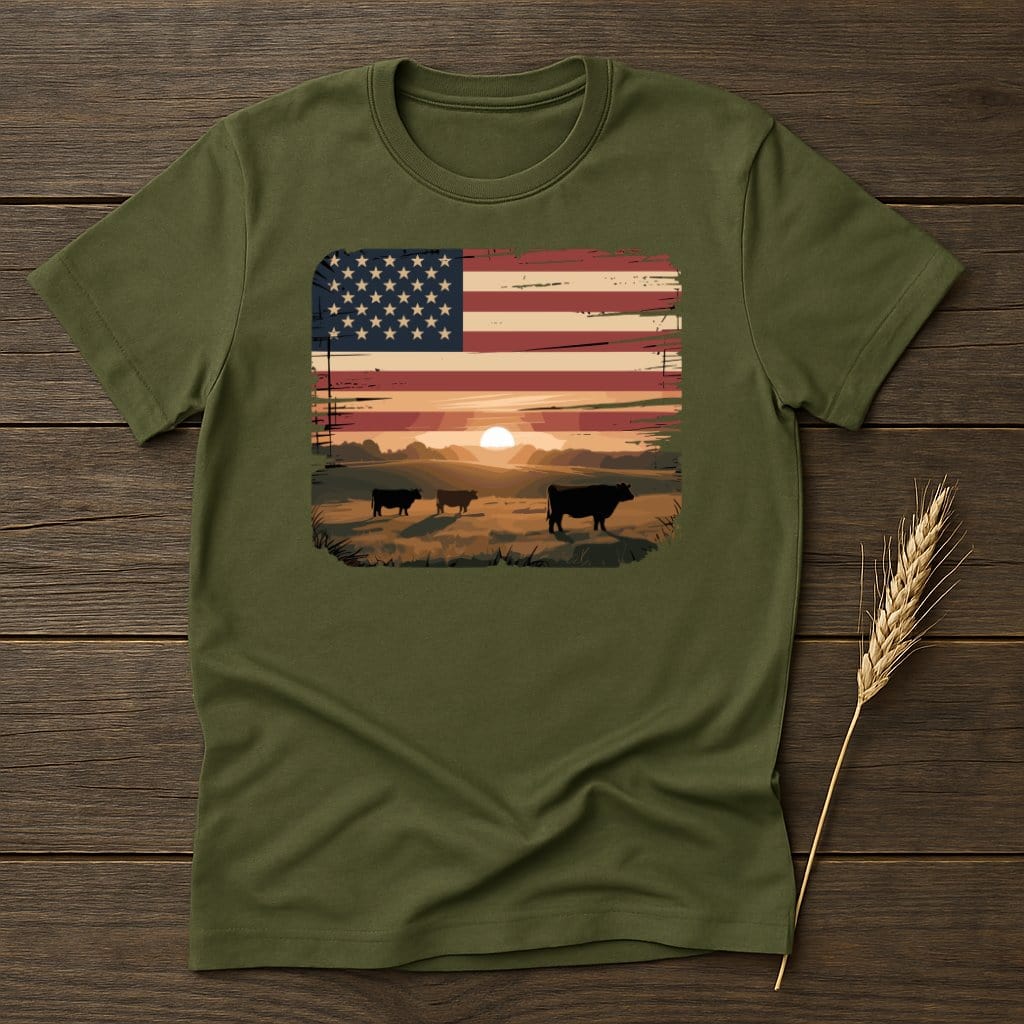 American Flag Sunset Cows Graphic Tee Shirt product type