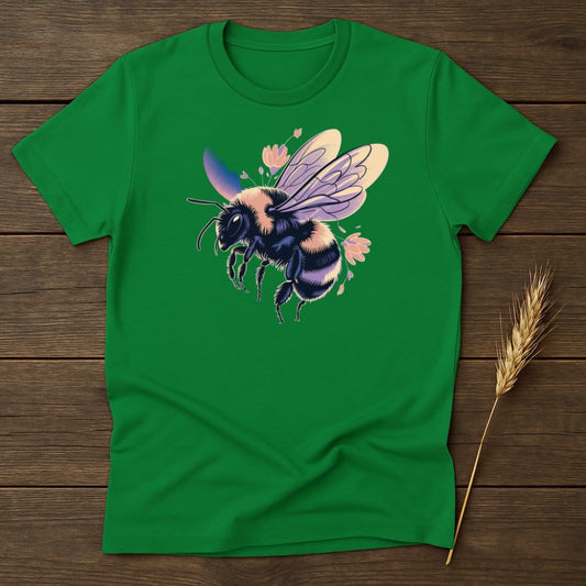 Colorful Bee Graphic on Green Tee Shirt product type