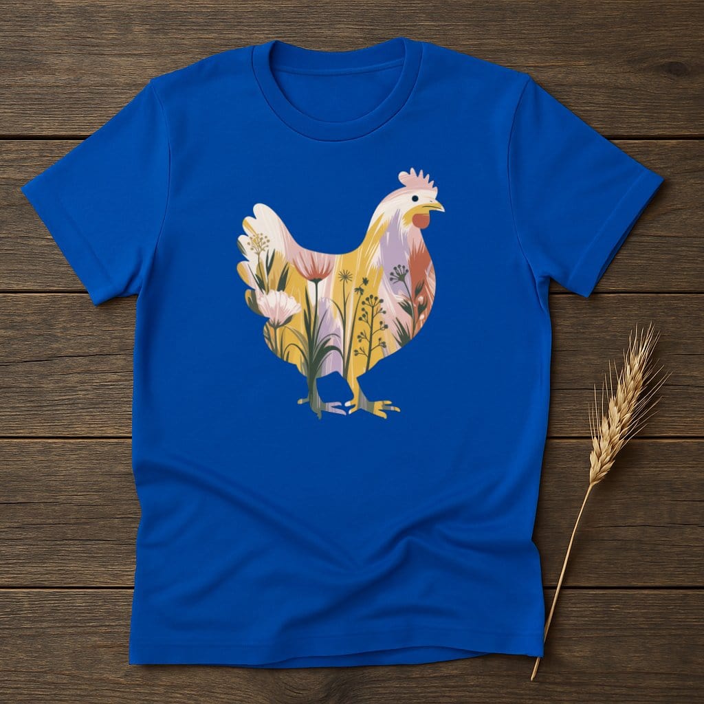 Floral Chicken Design Blue Color T-Shirt product type