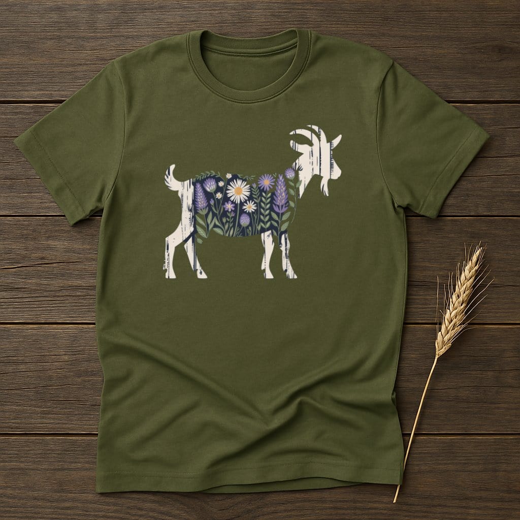 Floral Goat Silhouette on Green T-shirt product
