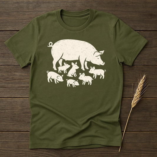 Family of Pigs Graphic Design on Green T-Shirt product type