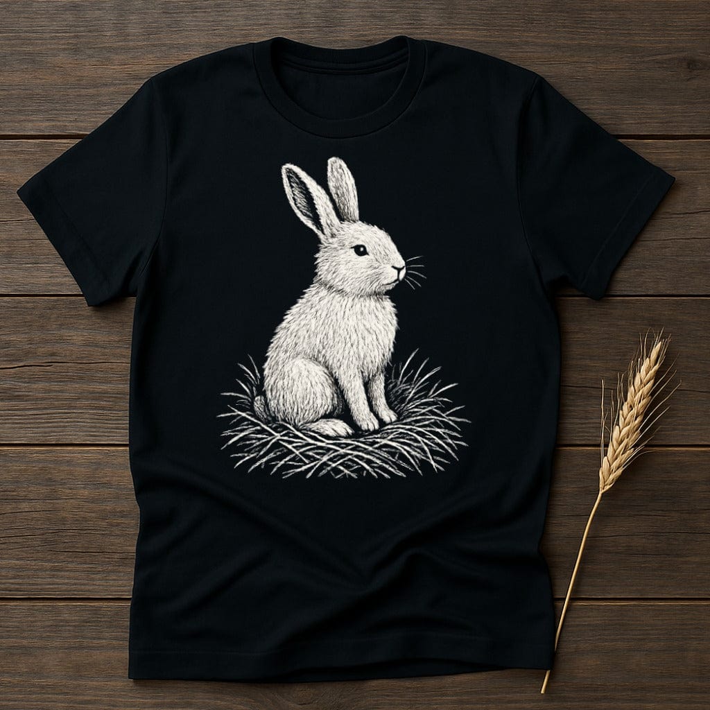 Adorable White Rabbit Drawing on Black T-shirt product