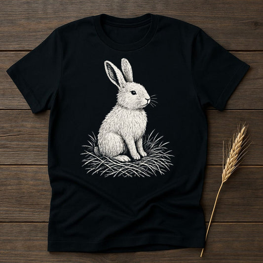 Adorable White Rabbit Drawing on Black T-shirt product