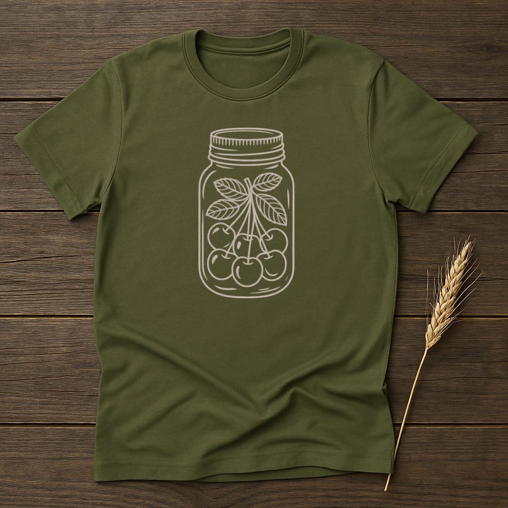 Olive Green T-shirt with Cherry Jar Print unique product type