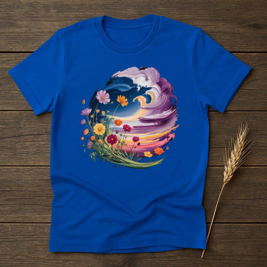 Scenic Nature Sunset and Floral Bouquet T-Shirt product