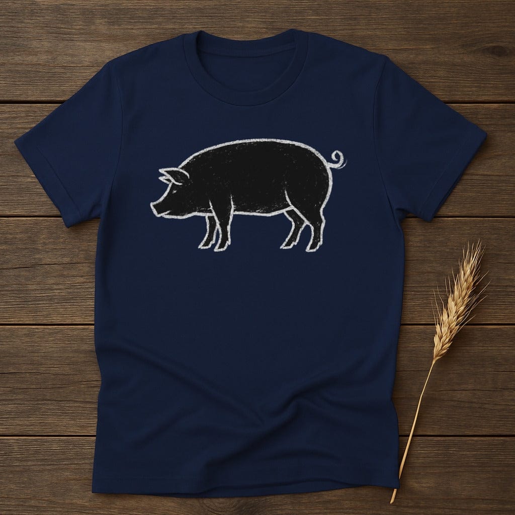 Hand Drawn Black Pig on Navy Shirt product