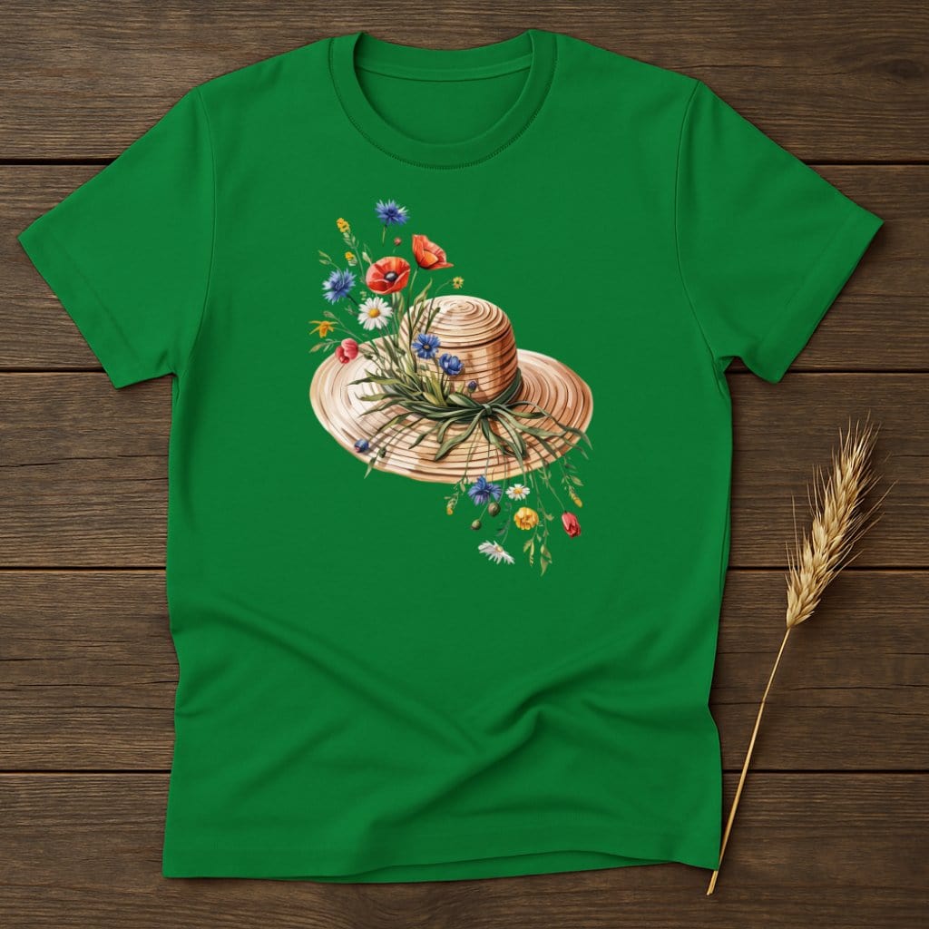 Green T-shirt with Floral Hat Design T-shirt product type