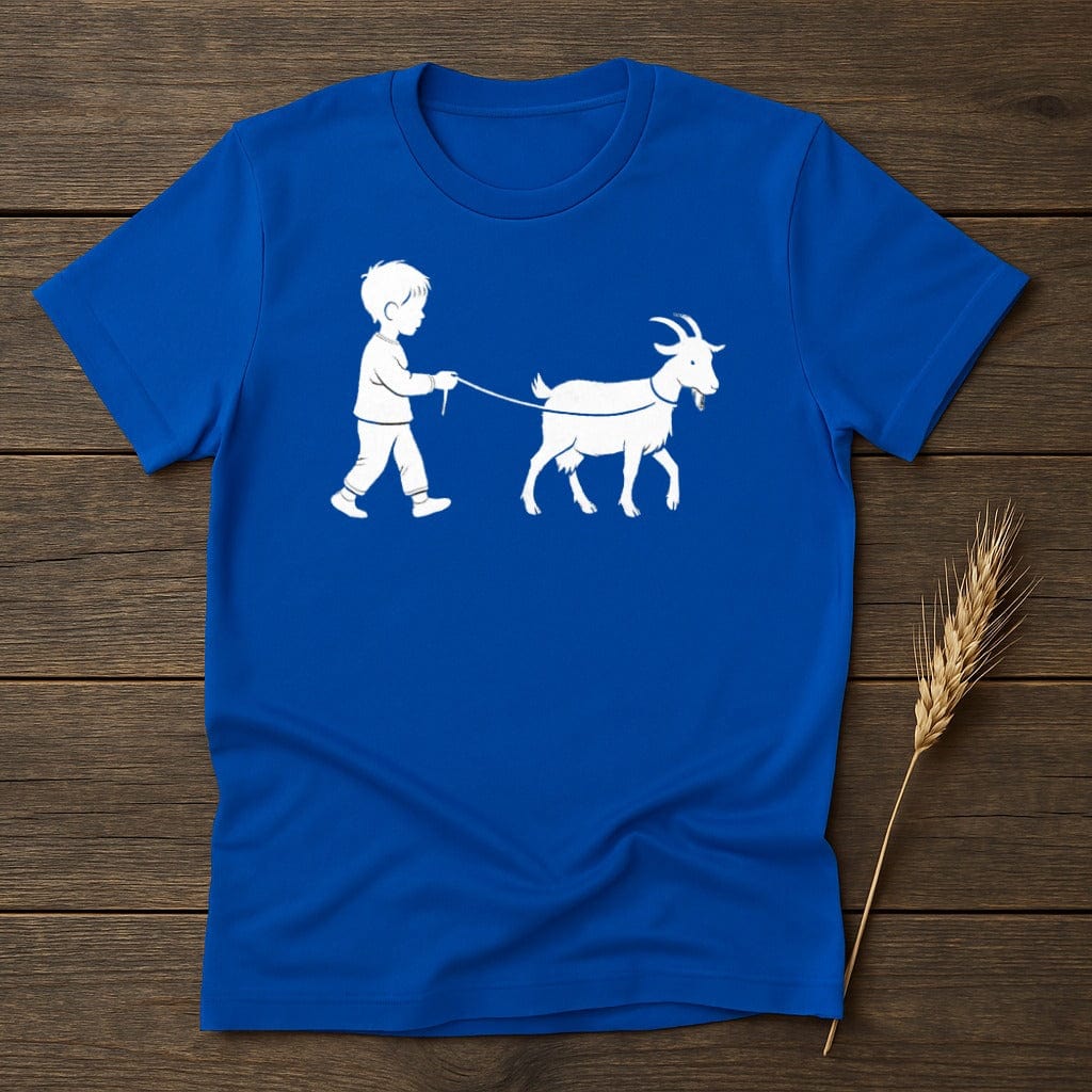 Cute Child Walking Goat Graphic Print T-Shirt product type