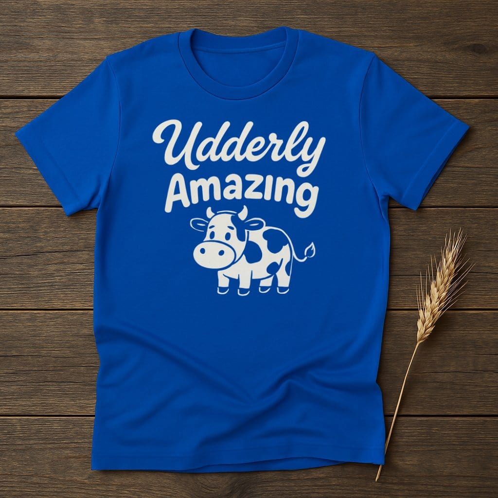 Udderly Amazing Cow Design Blue Graphic T-Shirt Product