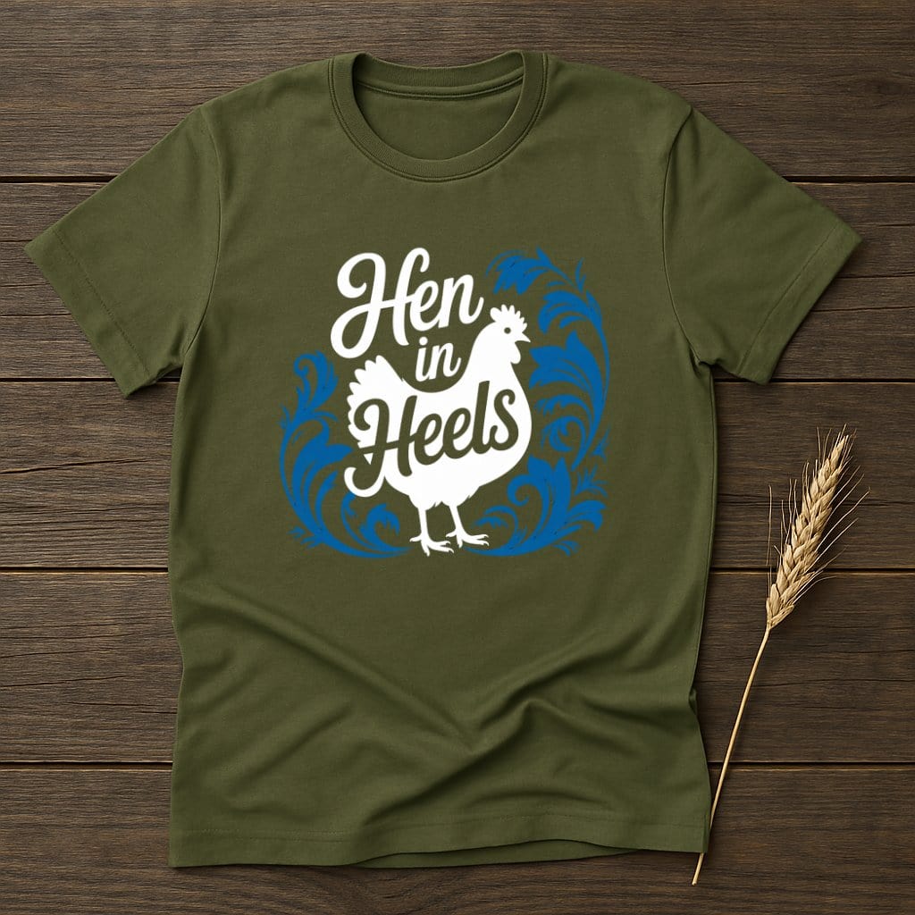 Hen in Heels with Blue Flourish Design Shirt product