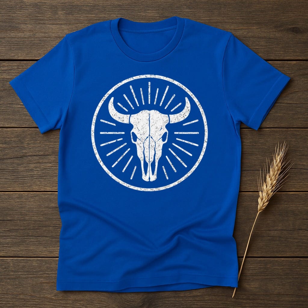 Blue Tee with Bull Skull Design Shirt product