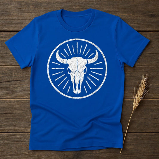 Blue Tee with Bull Skull Design Shirt product