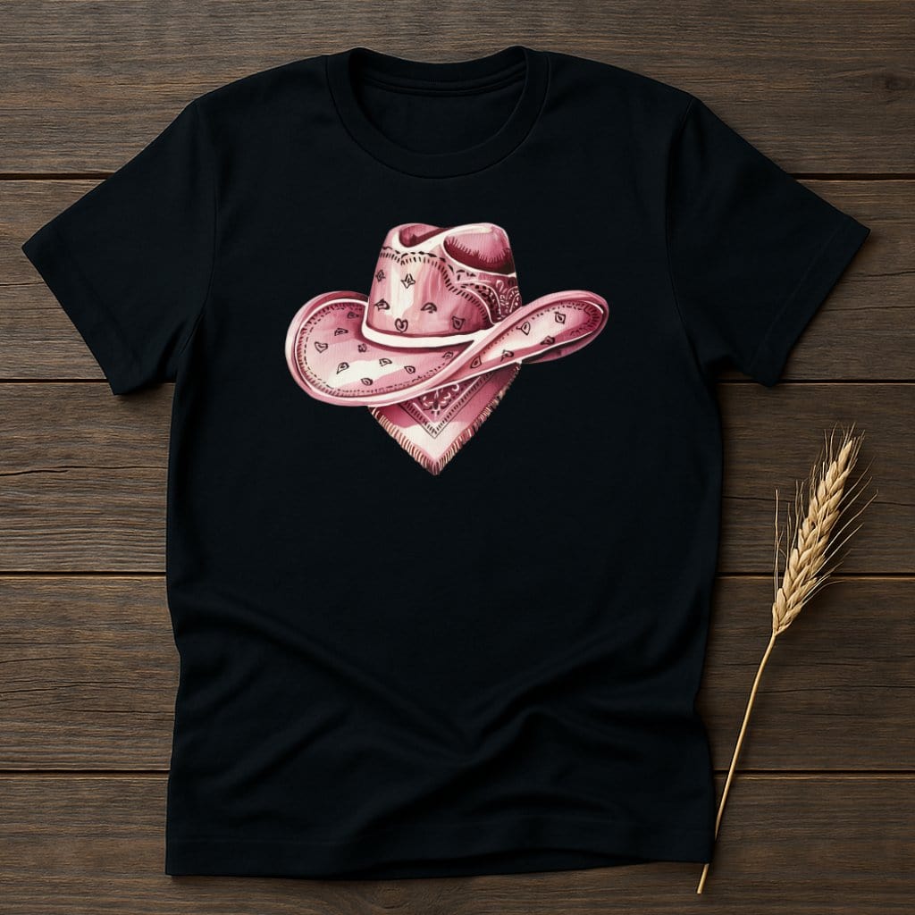 Pink Paisley Cowboy Hat Graphic Tee Shirt Product
