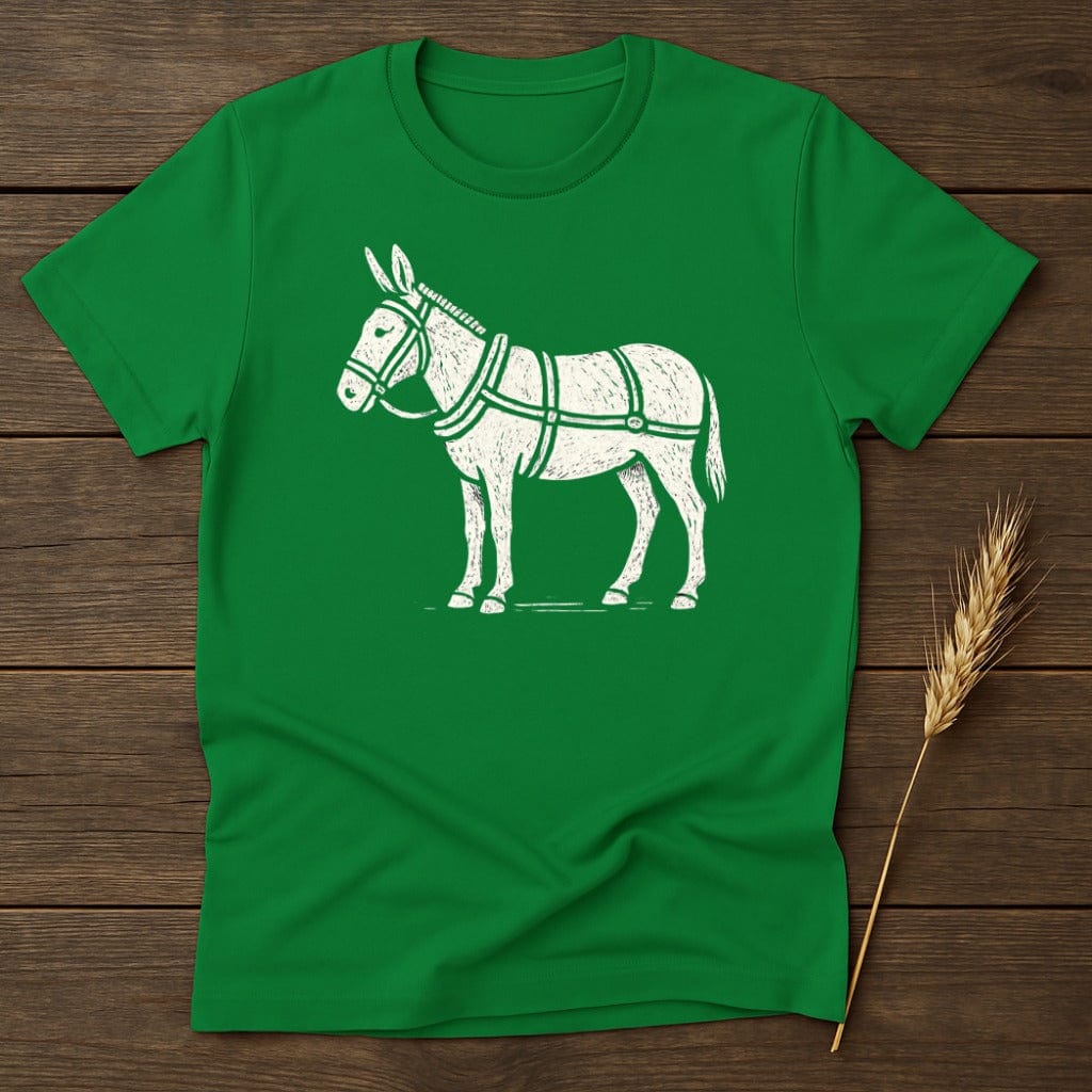 Green Tee Shirt with Hand Drawn Donkey Design Shirt