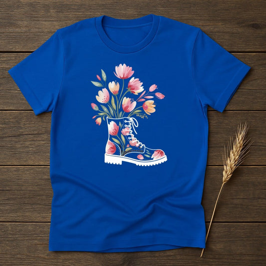 Floral Boot Design Blue T Shirt Fashion Statement product type