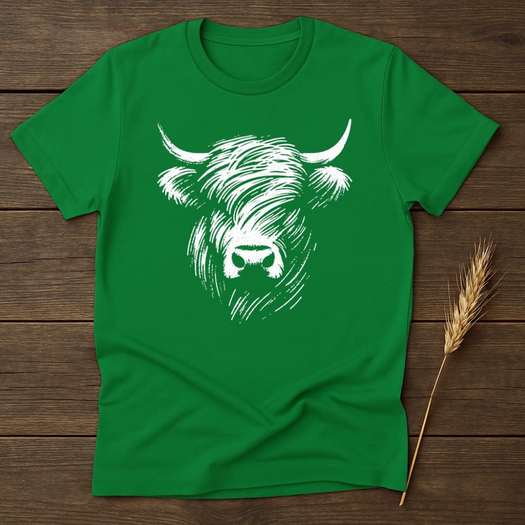 Green Shirt with White Bull Head Outline T-Shirt product