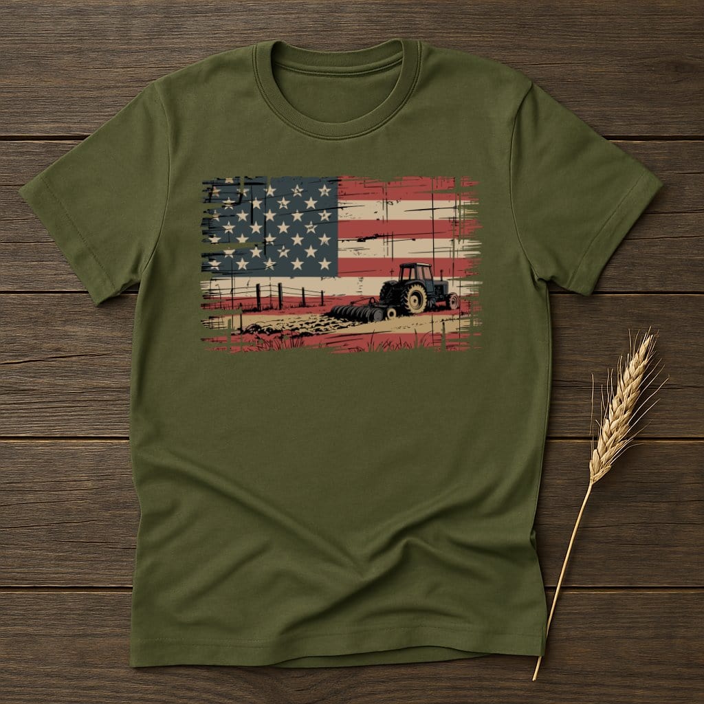 Vintage American Flag Tractor Graphic T-Shirt product type