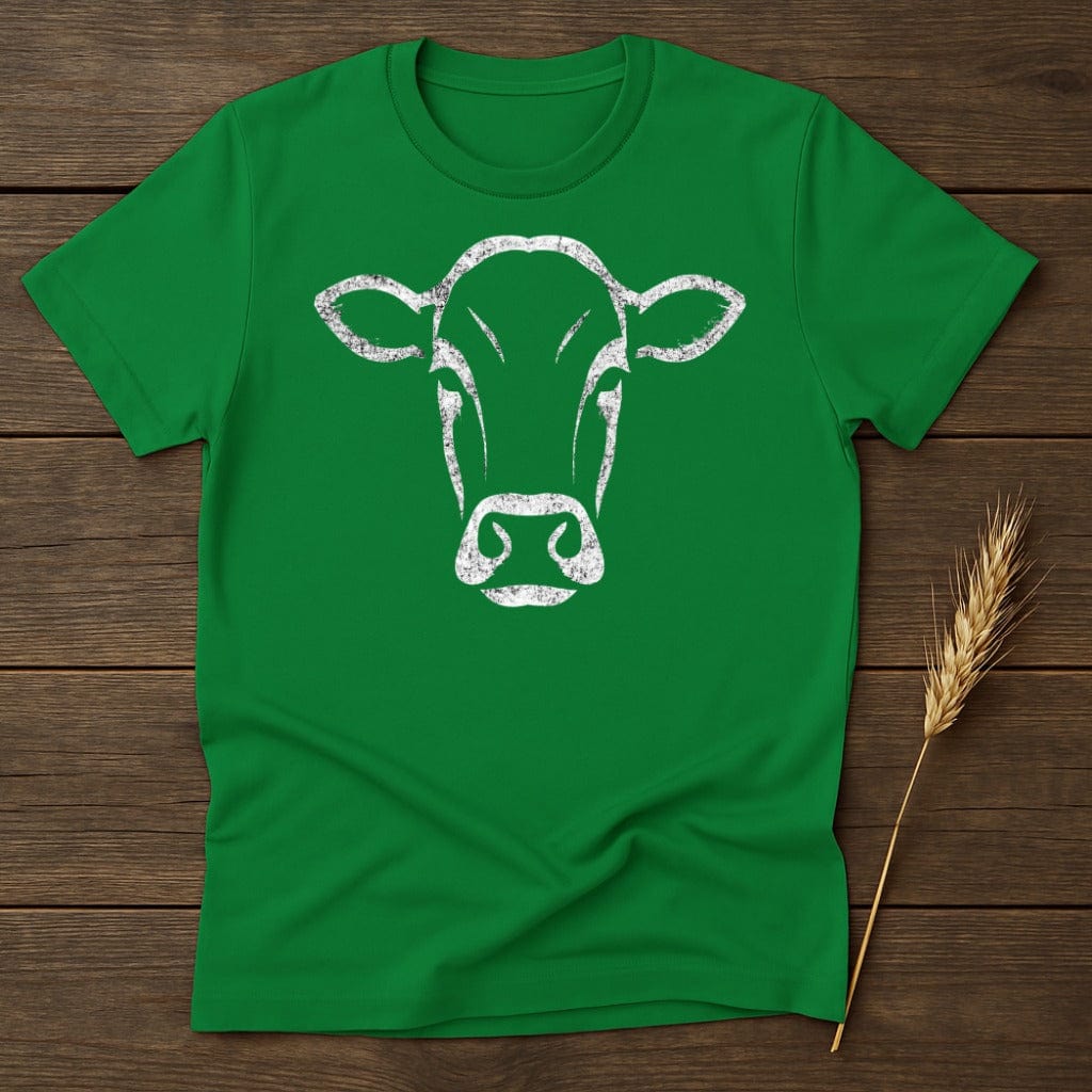 Green T-Shirt with Distressed White Cow Print Graphic product type