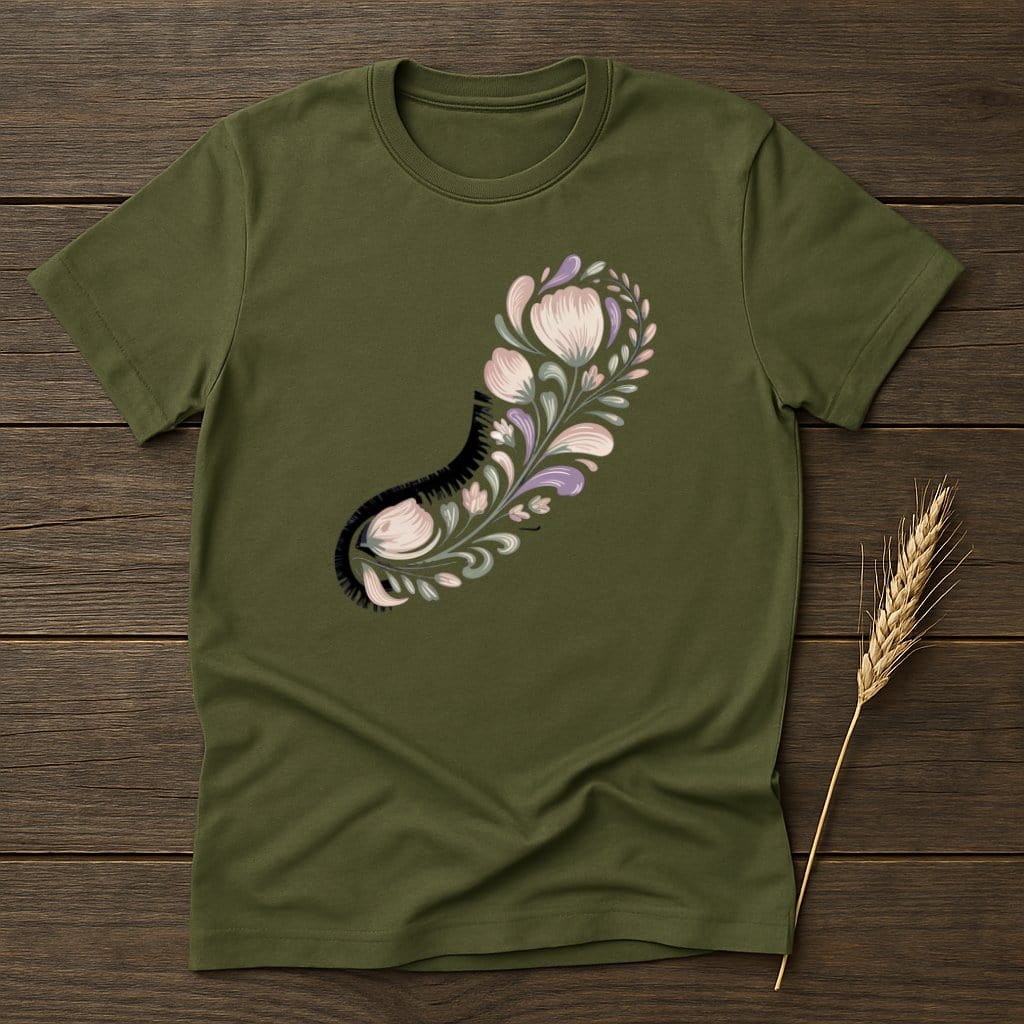 Unique Olive Green Tee with Floral Design product type