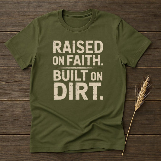Raised on Faith Built on Dirt Statement T-shirt