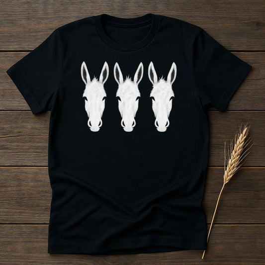 Three White Donkeys Print on Black T-Shirt product