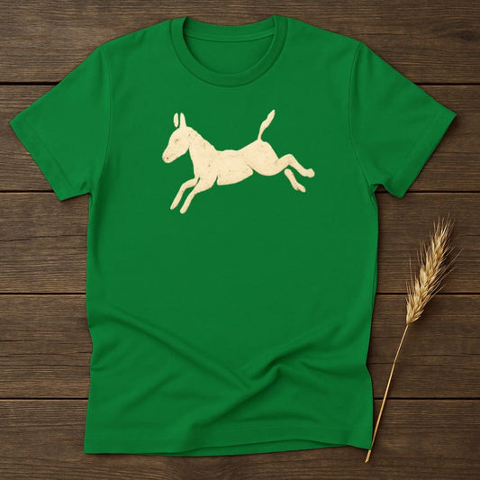 Green T-Shirt With Running Donkey Artwork Graphic product