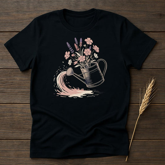 Floral Watering Can Artwork on Dark T-shirt product