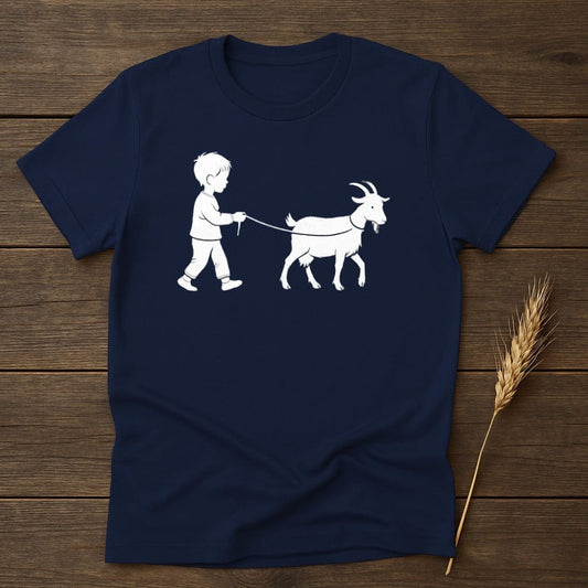 Child Leading a Goat Illustration T-shirt product type