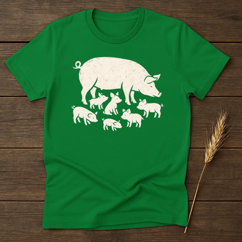 Pig and Piglets Design Green Graphic Shirt product