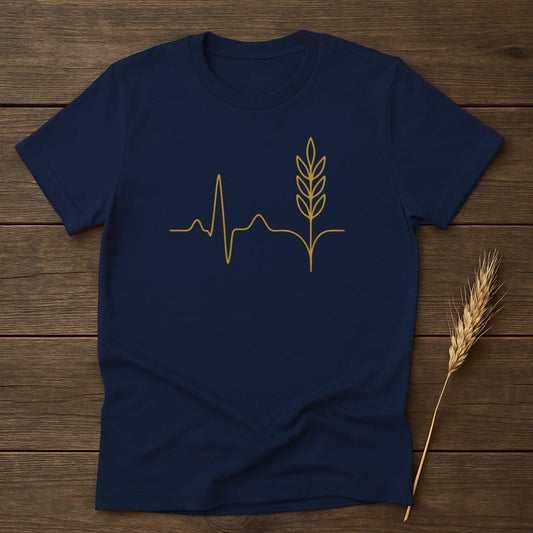 Heartbeat with Wheat Design on Navy T-shirt product