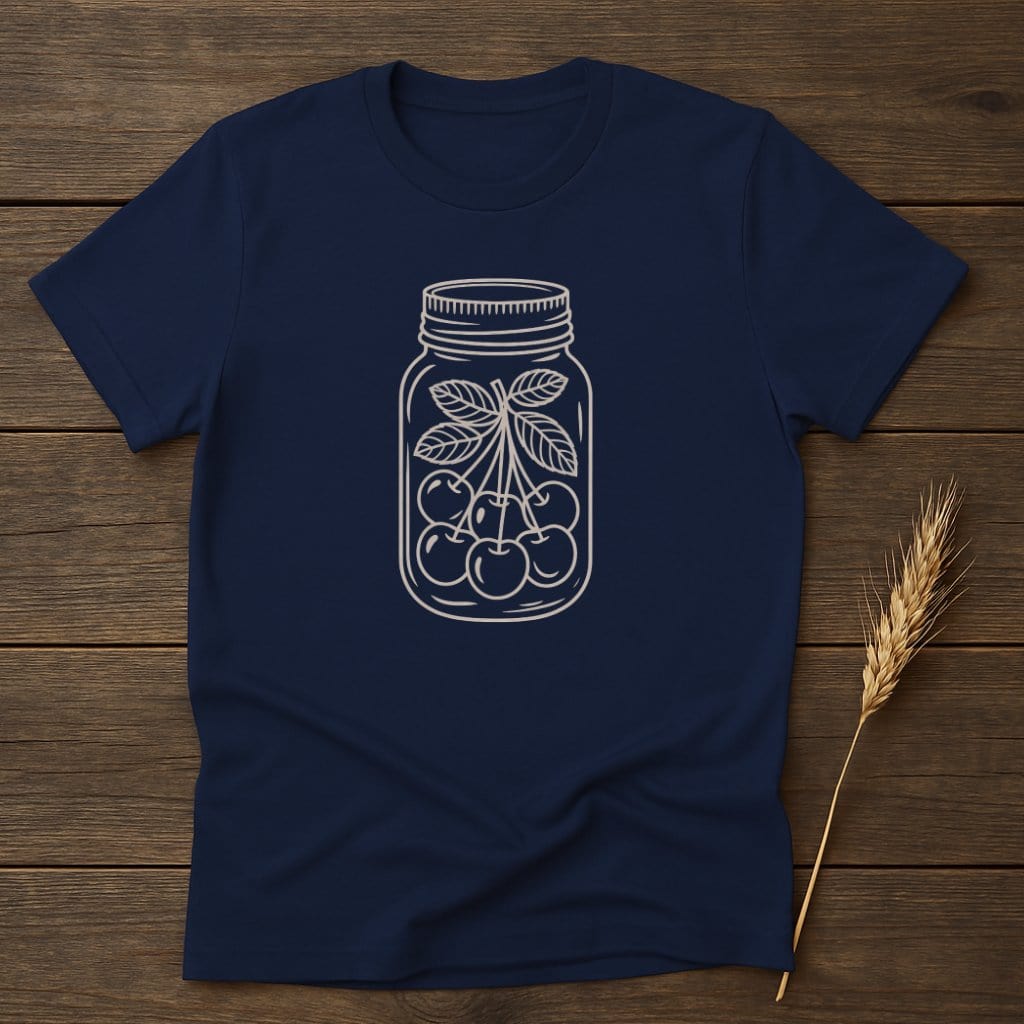 Jar with Cherry Design on Navy Blue Shirt product