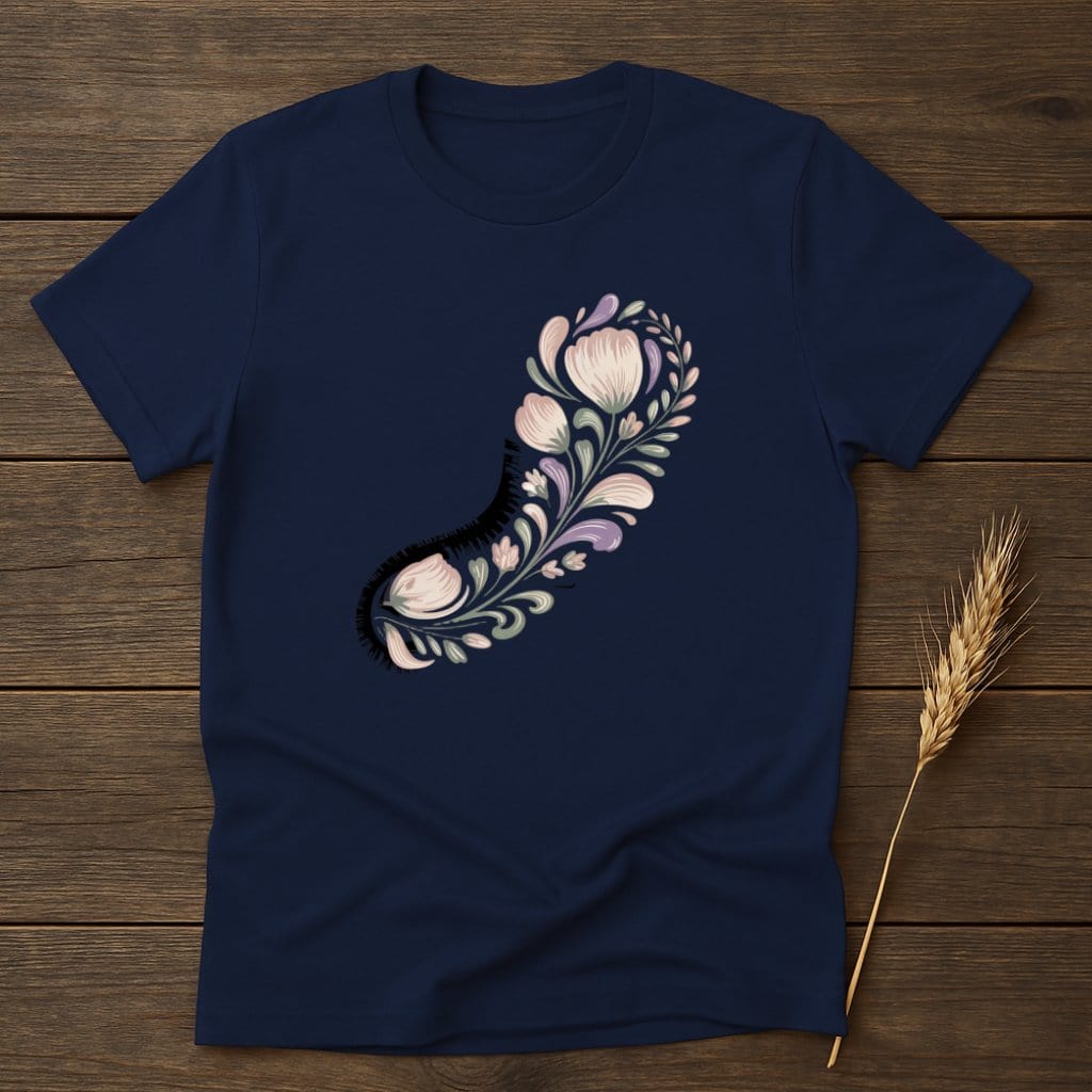 Elegant Navy Blue Tee with Floral Feather Design product