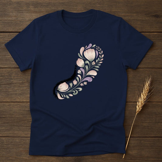 Elegant Navy Blue Tee with Floral Feather Design product