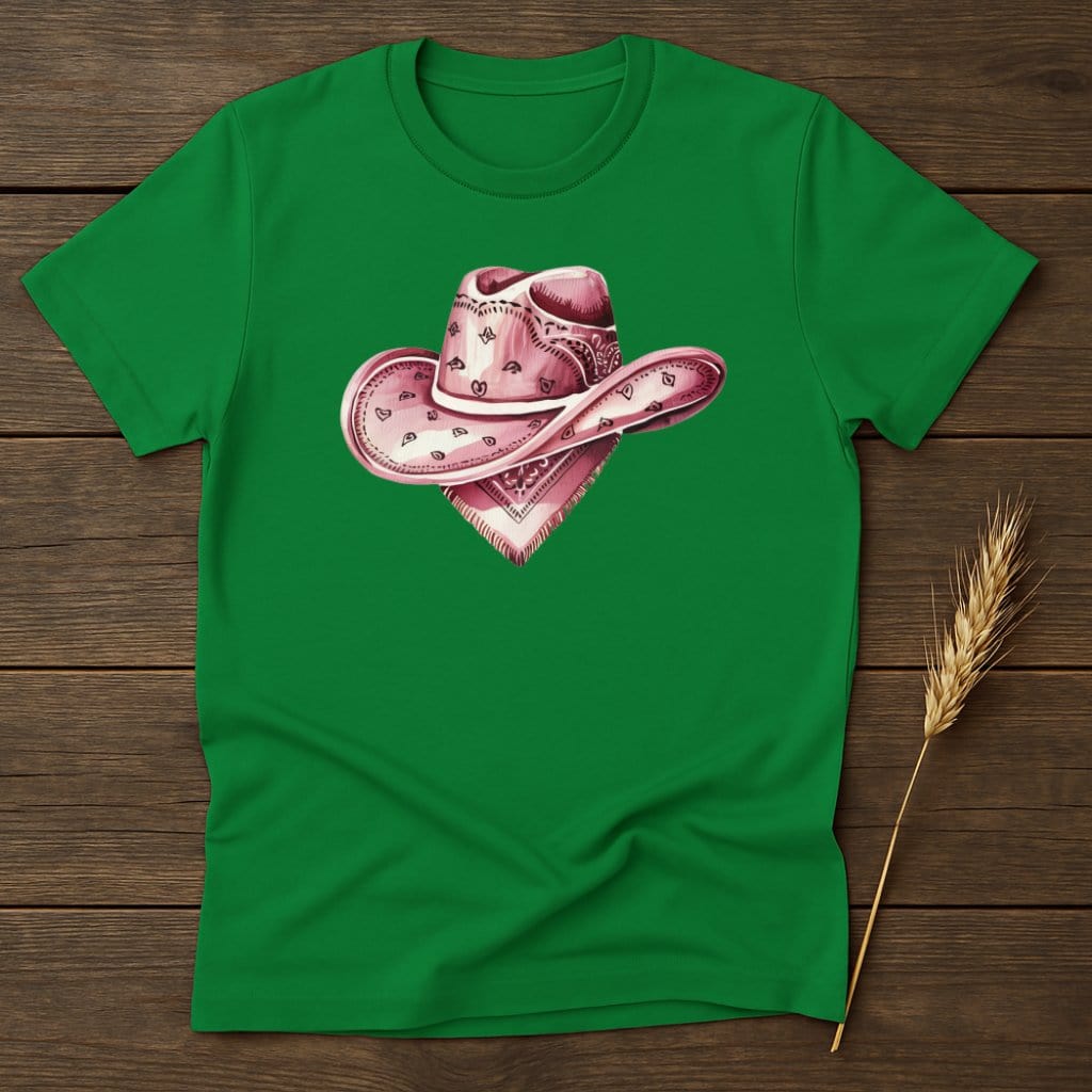 Stylish Green T-Shirt With Pink Cowboy Hat Graphic product type