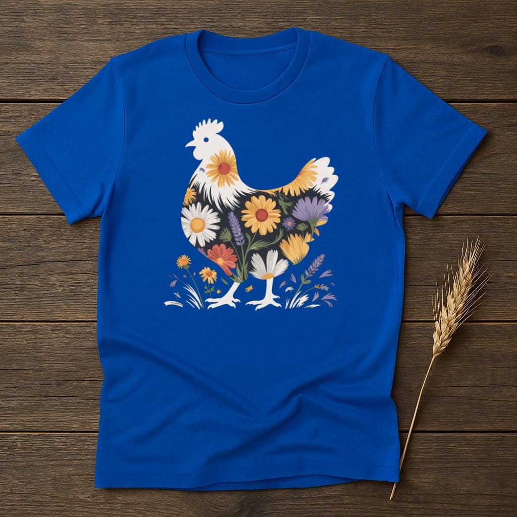 Blue Shirt with Floral Chicken Graphic T-Shirt Product Type