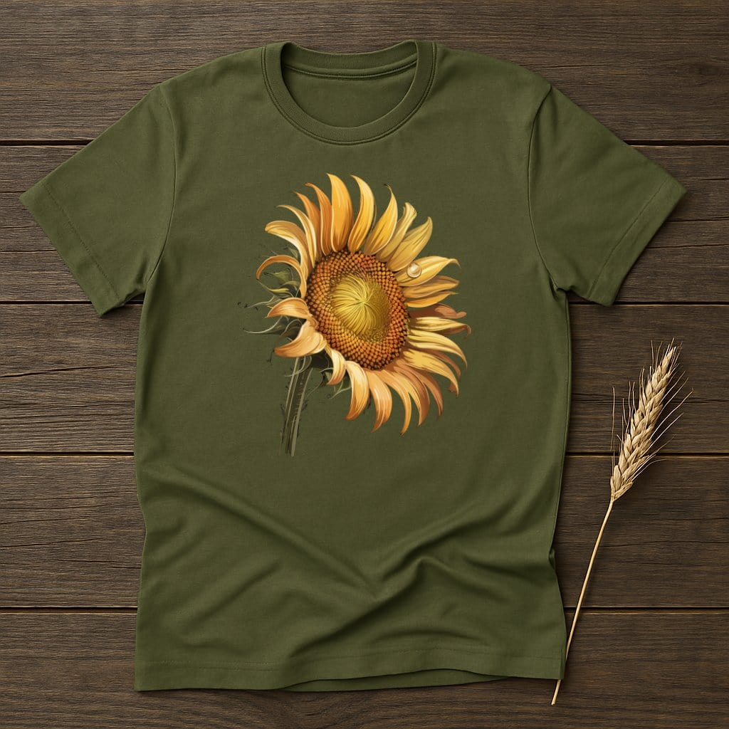 Sunflower Graphic on Olive Green T-shirt product