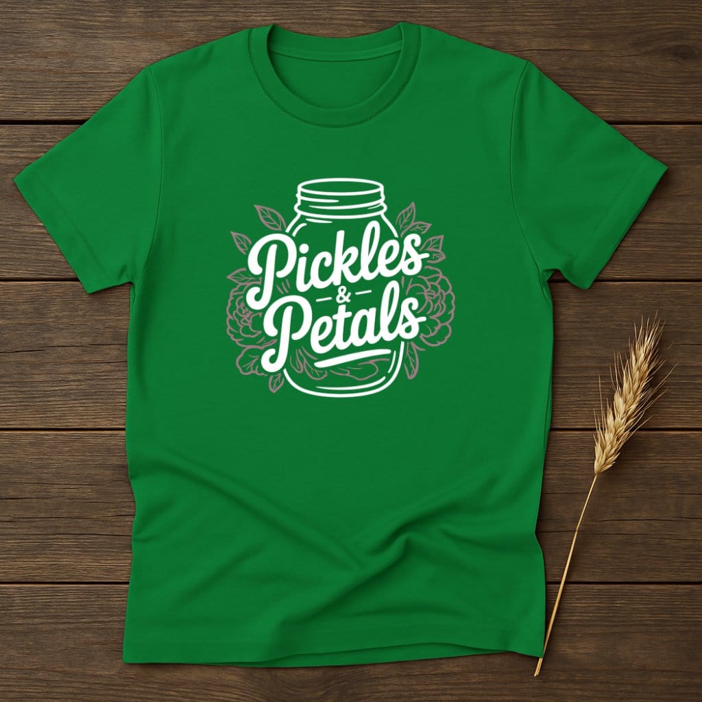 Pickles and Petals Design on Green T-Shirt product type