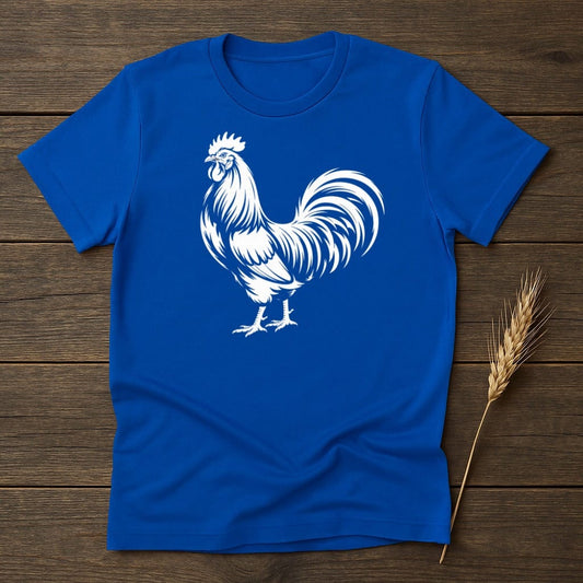Blue T-shirt with White Rooster Graphic Design product type