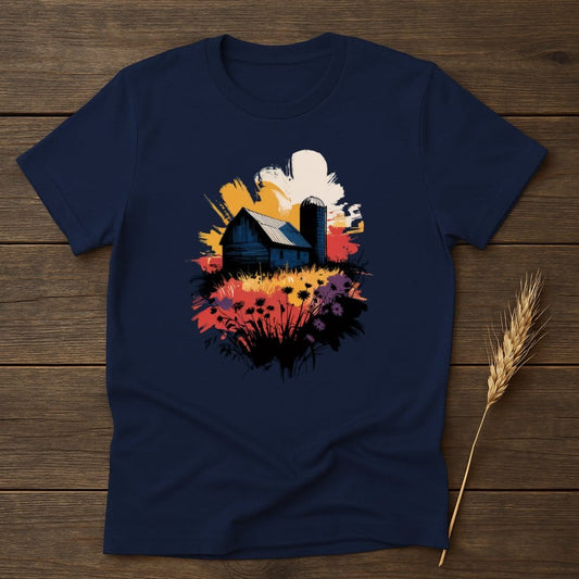 Rustic Farm Barn Sunset Scene Graphic Tee Shirt product type