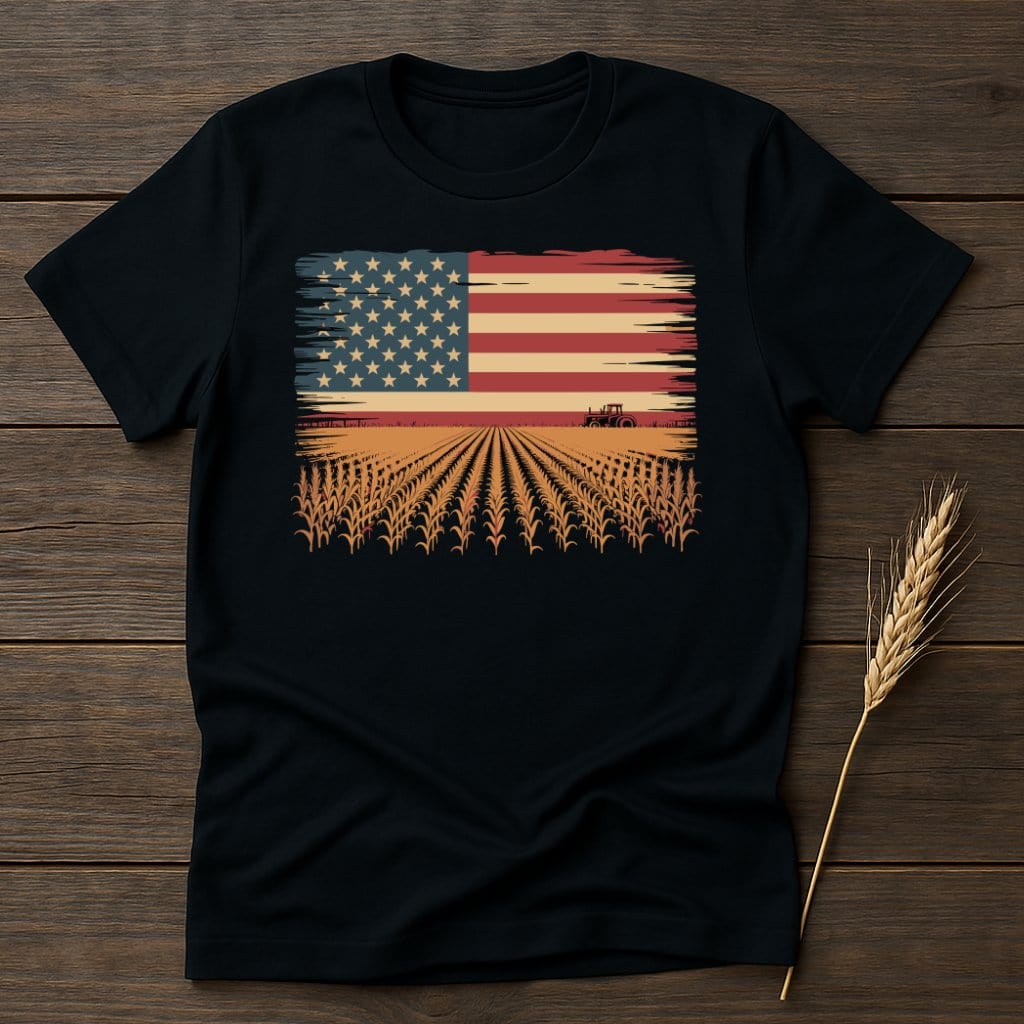 Vintage American Flag and Farm Field Graphic T-Shirt product