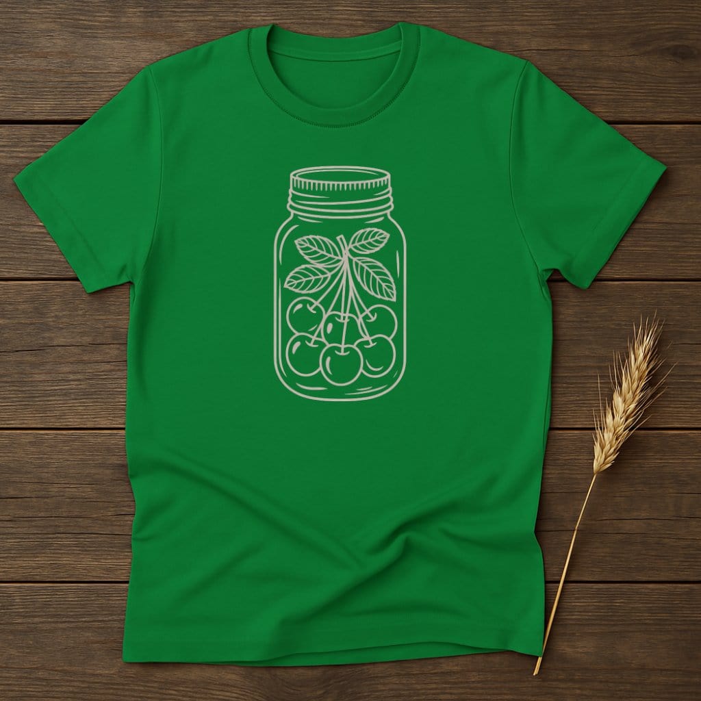 Jar of Cherries Illustration on Green Shirt product type