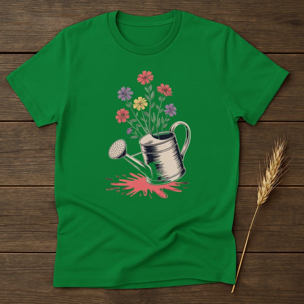 Green Shirt with Watering Can and Flowers Design product type