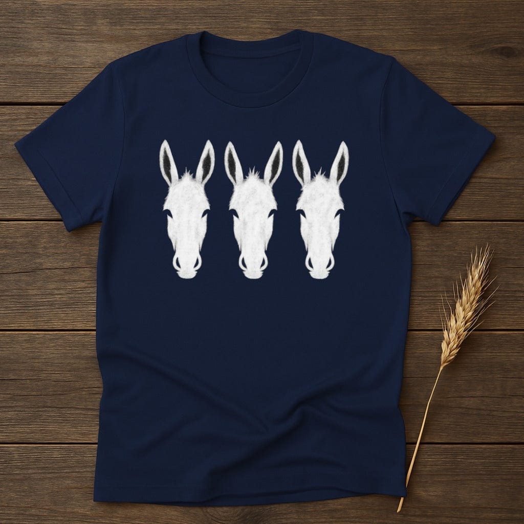 Three White Donkey Heads Print on Blue Shirt product