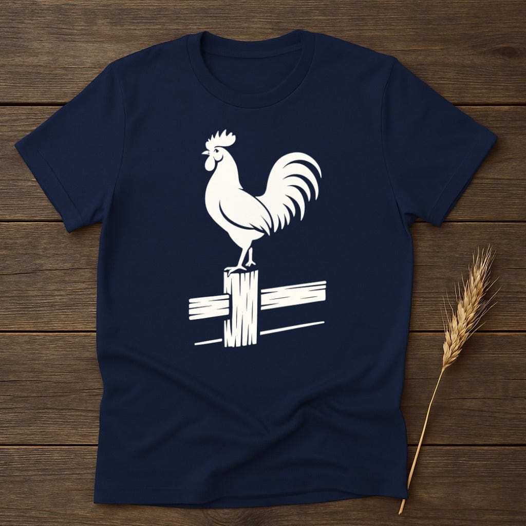 Rooster Standing on Fence Dark Blue Unisex T-Shirt product