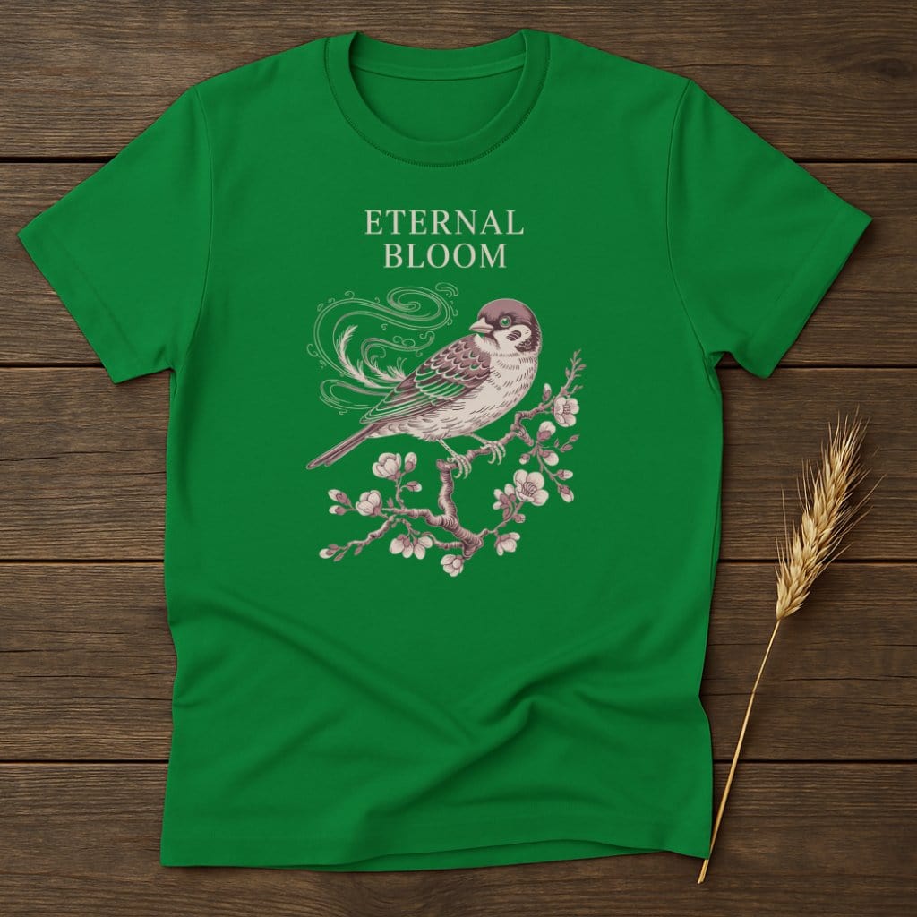 Eternal Bloom Sparrow Artwork Green T-Shirt product type