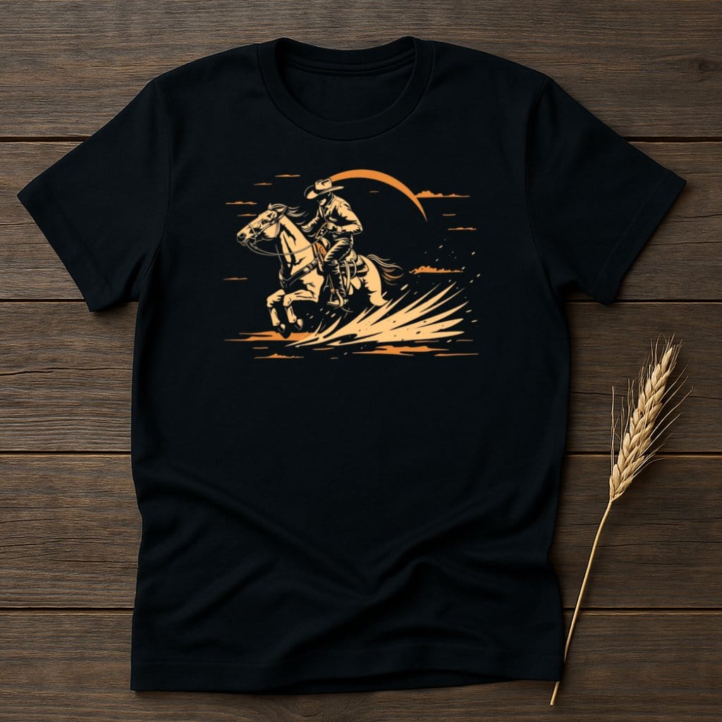 My Designs Physical Item S / Black Cowboy Riding Galloping Horse Graphic T-Shirts