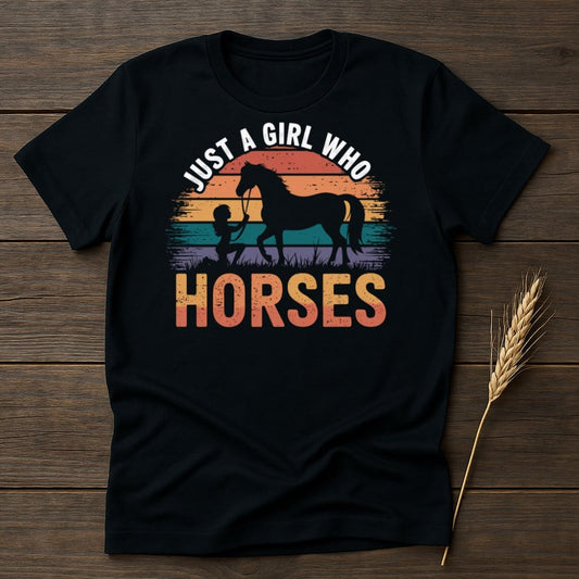 My Designs Physical Item S / Black Just A Girl Who Loves Horses Retro T-Shirts